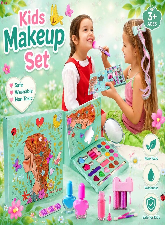 VikriDA Kids Makeup Kit for Girls, Washable Pretend Play Makeup Set with Folding Cosmetic Case, Safe Non-Toxic Children Beauty Toy - Image 4