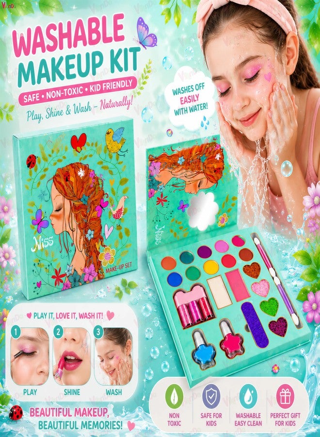 VikriDA Kids Makeup Kit for Girls, Washable Pretend Play Makeup Set with Folding Cosmetic Case, Safe Non-Toxic Children Beauty Toy - Image 2