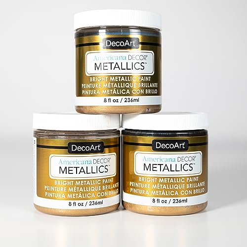 DecoArt Americana Décor Metallics Vintage Brass 3 Pack 8oz Metallic Acrylic Paint - Water Based Multi Surface Paint for Arts and Crafts, Home Decor, Wall Decor - Image 1