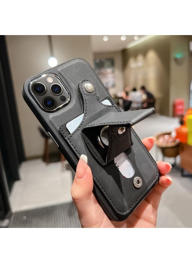 زبون جراب هاتف iPhone 12 Pro مصنوع من الجلد مع حامل بطاقات دوار جانبي - Image 4