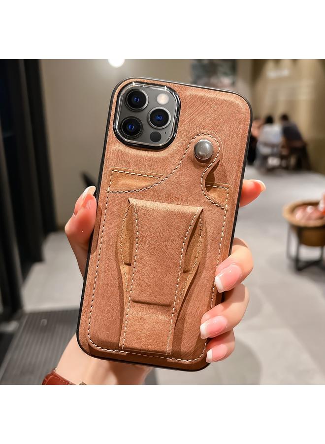 زبون جراب هاتف iPhone 12 Pro مصنوع من الجلد مع حامل بطاقات دوار جانبي - Image 1