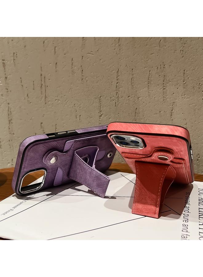 زبون جراب هاتف iPhone 12 Pro مصنوع من الجلد مع حامل بطاقات دوار جانبي - Image 3