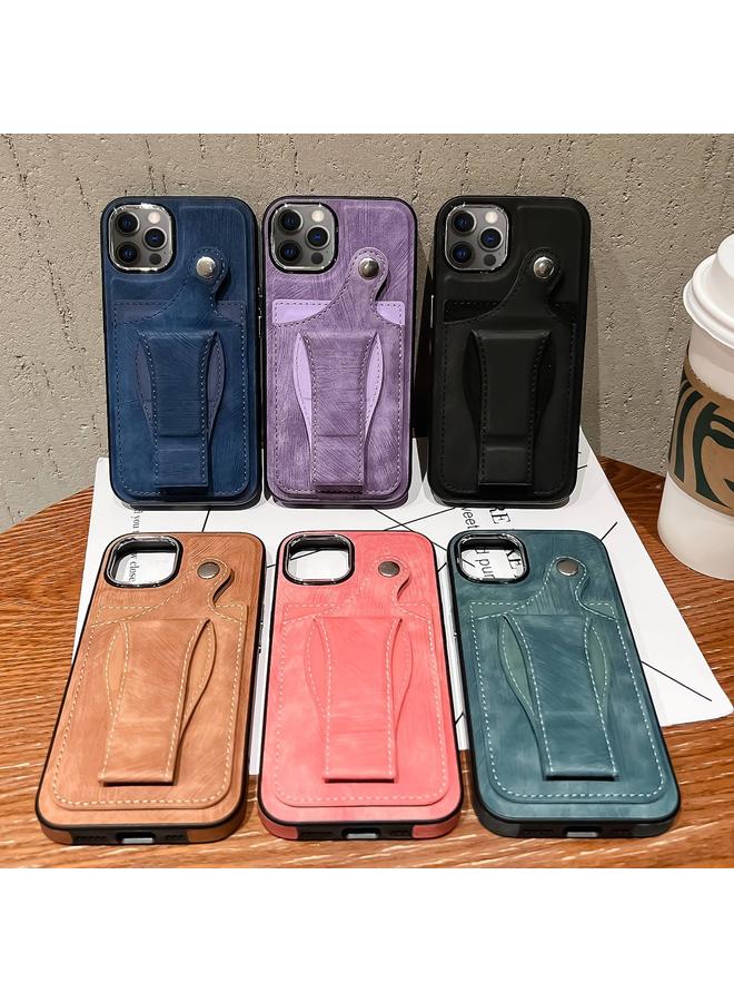 زبون جراب هاتف iPhone 12 Pro مصنوع من الجلد مع حامل بطاقات دوار جانبي - Image 2