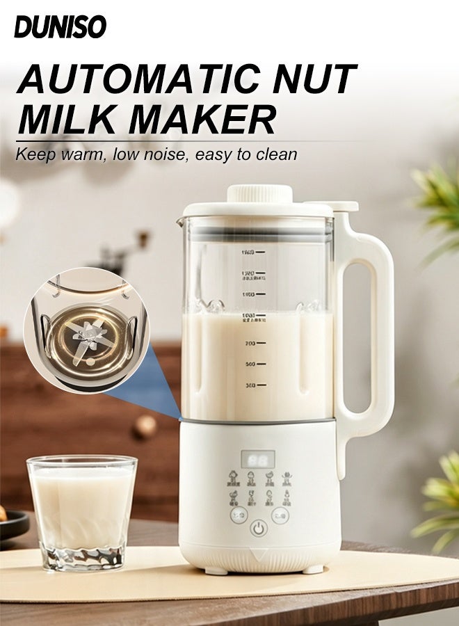 DUNISO 8 in 1 Automatic Nut Milk Maker,Soy Milk Maker with Blender,Almond Milk Maker Blender,Clean Easily,12H Timer & 60°C Keep Warm,Low Noise,for Smoothies, Soups, Porridge, Baby Food,1.5L