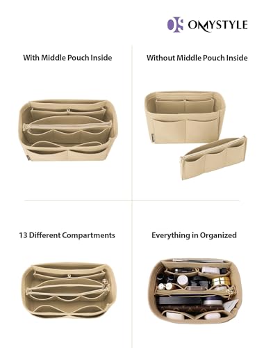 OMYSTYLE Beige Mini Organizer Insert, Felt Tote Bag Organizer Insert with 5 Sizes, Handbag Dividers for Inside Purse, Compatible with Longchamp, Neverful, Speedy and More - Image 4