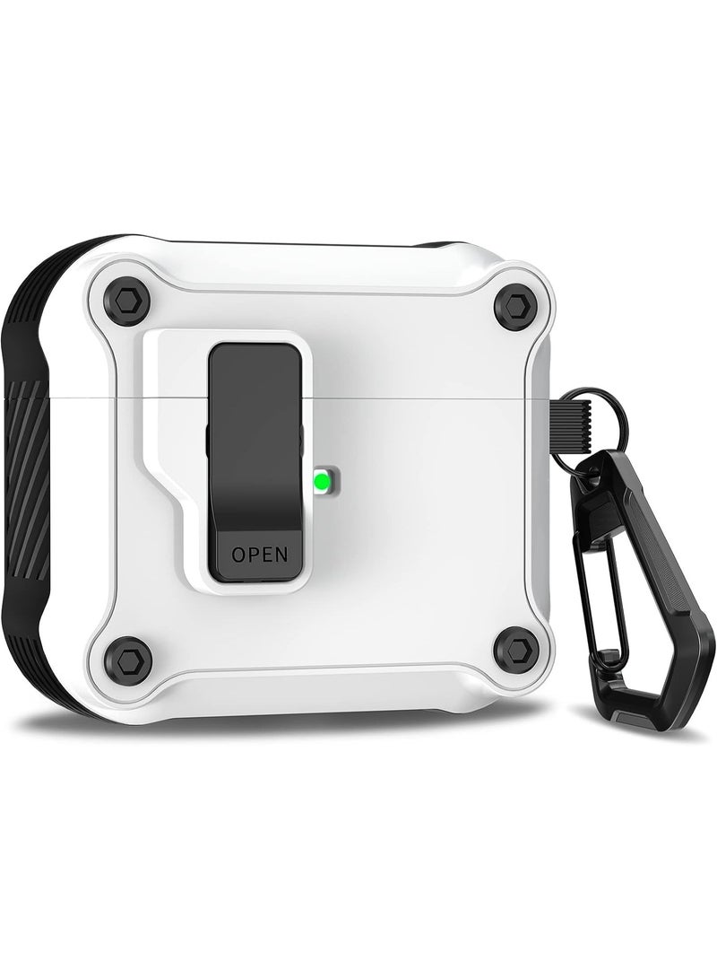 ANYOGRO Airpods 3 Case Cover for Women Men,  Automatic Security Locking Clip Case for Airpods 3rd Generation 2021 Front LED Visible White