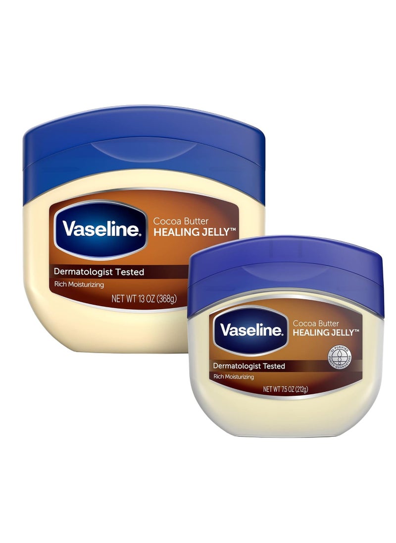 Vaseline - Vaseline Rich Moisturizing Cocoa Butter Healing Jelly, Dermatologist Tested, Nourishing Cocoa Butter, Moisturizes and Relieves Dull, Dry Skin, Soothing & Gentle, 13 oz and 7.5 oz, Pack of 2 with box - Image 1