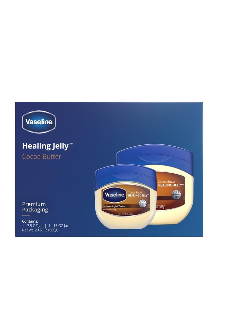 Vaseline - Vaseline Rich Moisturizing Cocoa Butter Healing Jelly, Dermatologist Tested, Nourishing Cocoa Butter, Moisturizes and Relieves Dull, Dry Skin, Soothing & Gentle, 13 oz and 7.5 oz, Pack of 2 with box - Image 1