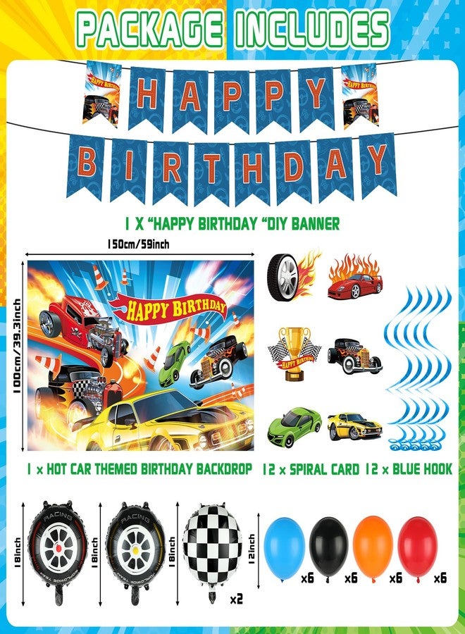 تفكس جيه مجموعة أدوات مائدة لحفلات أعياد الميلاد بتصميم سيارات السباق، تتضمن 153 قطعة: أطباق ورقية، مناديل، خلفية، مفرش طاولة، لافتة، بالون، زينة كعكة، وزينة حلزونية معلقة، مثالية للأطفال والأولاد وحفلات استقبال المولود. - Image 3