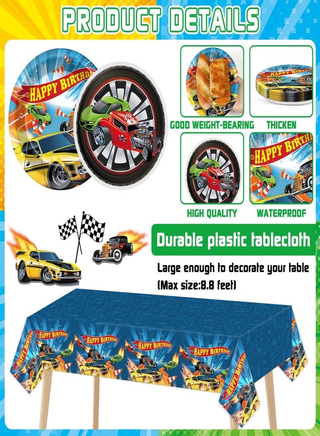 تفكس جيه مجموعة أدوات مائدة لحفلات أعياد الميلاد بتصميم سيارات السباق، تتضمن 153 قطعة: أطباق ورقية، مناديل، خلفية، مفرش طاولة، لافتة، بالون، زينة كعكة، وزينة حلزونية معلقة، مثالية للأطفال والأولاد وحفلات استقبال المولود. - Image 4