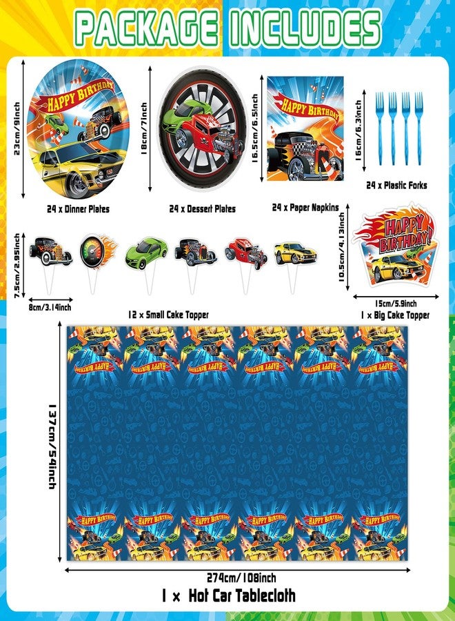 تفكس جيه مجموعة أدوات مائدة لحفلات أعياد الميلاد بتصميم سيارات السباق، تتضمن 153 قطعة: أطباق ورقية، مناديل، خلفية، مفرش طاولة، لافتة، بالون، زينة كعكة، وزينة حلزونية معلقة، مثالية للأطفال والأولاد وحفلات استقبال المولود. - Image 2