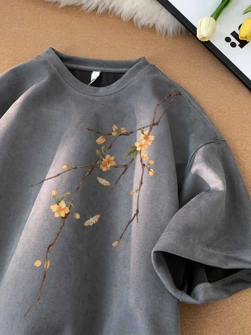 Suede Short-Sleeved T-Shirt For Men In Summer New Chinoiserie National Trend Loose Boys Half-Sleeved T-Shirt Top Clothes - Image 4