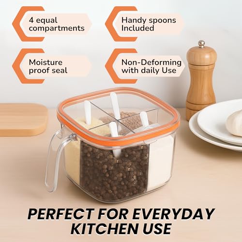 HENIJ 4-in-1 Masala Spice Container with Lid - BPA Free Plastic Seasoning Organizer Box with Flip Top Closure -Multipurpose Kitchen Storage Container for Spices, Dry Fruits & Condiments - Image 5