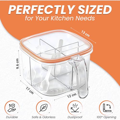 HENIJ 4-in-1 Masala Spice Container with Lid - BPA Free Plastic Seasoning Organizer Box with Flip Top Closure -Multipurpose Kitchen Storage Container for Spices, Dry Fruits & Condiments - Image 2