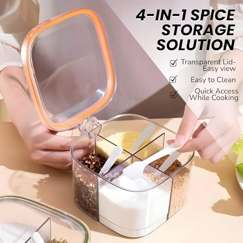HENIJ 4-in-1 Masala Spice Container with Lid - BPA Free Plastic Seasoning Organizer Box with Flip Top Closure -Multipurpose Kitchen Storage Container for Spices, Dry Fruits & Condiments - Image 4