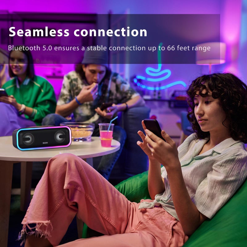 DOSS SoundBox Pro+ Bluetooth Speaker with 24W Stereo Sound, Extra Bass, IPX6 Waterproof, 15H Playtime, Wireless Stereo Pairing, Multi-Colors Light, Portable Speaker for Home, Poolside Party, Camping - Image 5