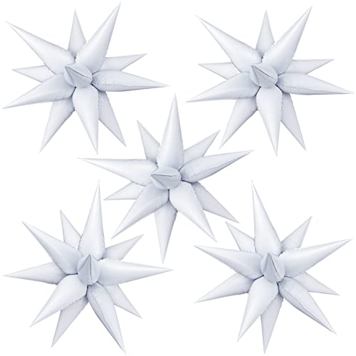 TOTAFAM 60 Pcs Star Balloons Explosion 12 Point Foil Cone Balloons Magic Balloon Large for Wedding Anniversary Backdrop Birthday Party Decorations White - Image 1