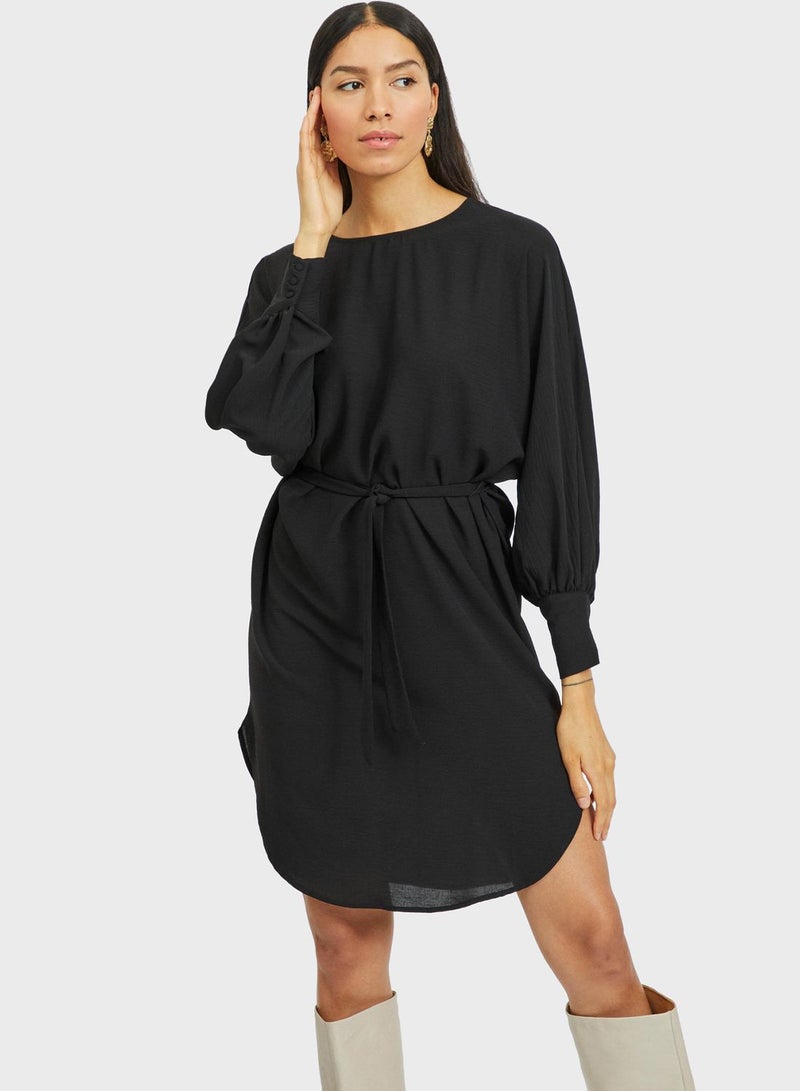 Vila Crew Neck Belted Dress - Image 1