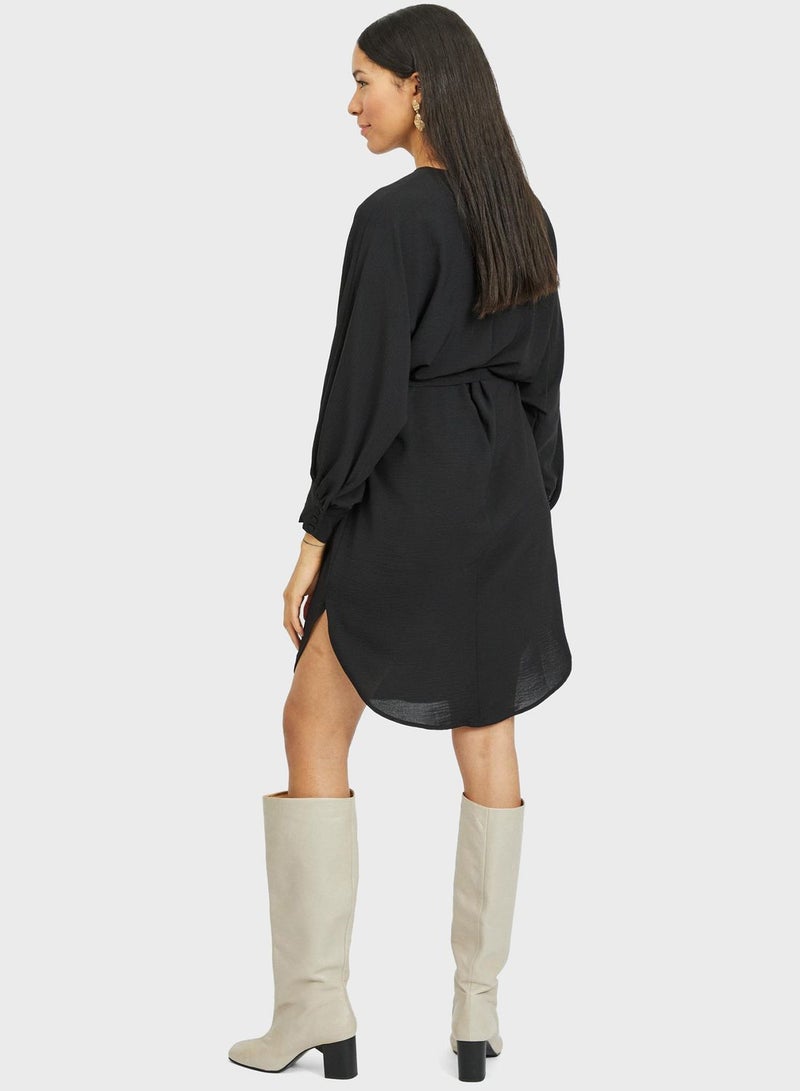 Vila Crew Neck Belted Dress - Image 3