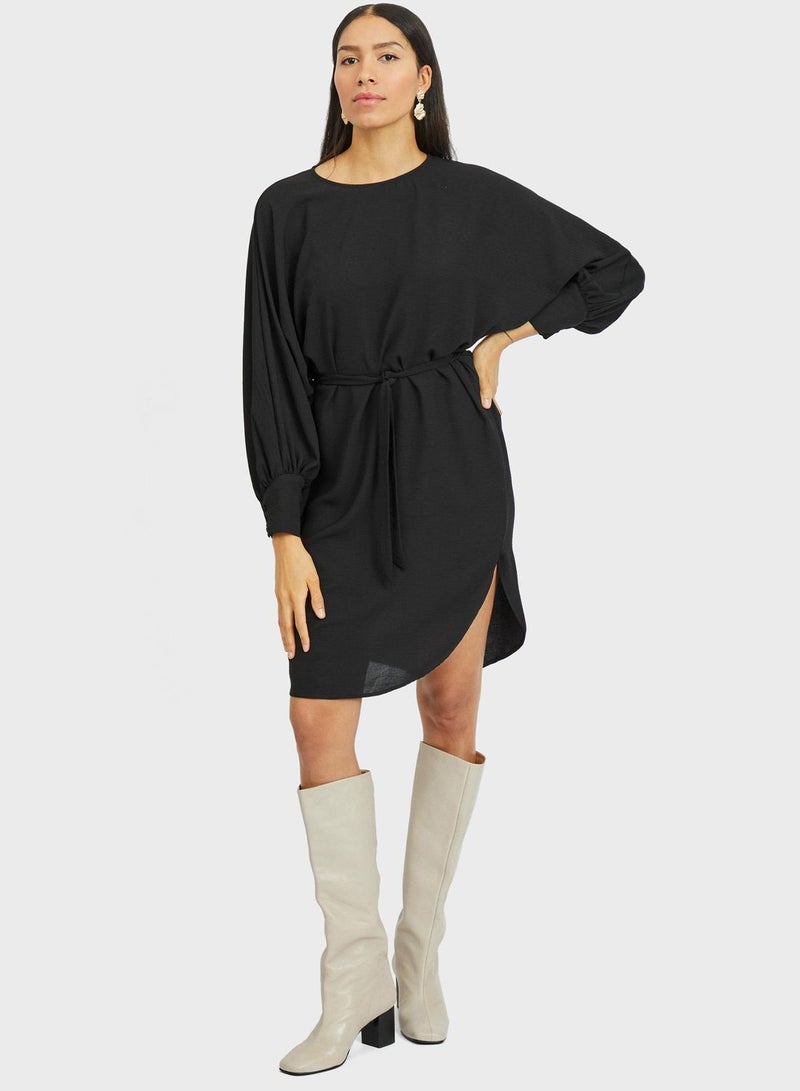 Vila Crew Neck Belted Dress - Image 2