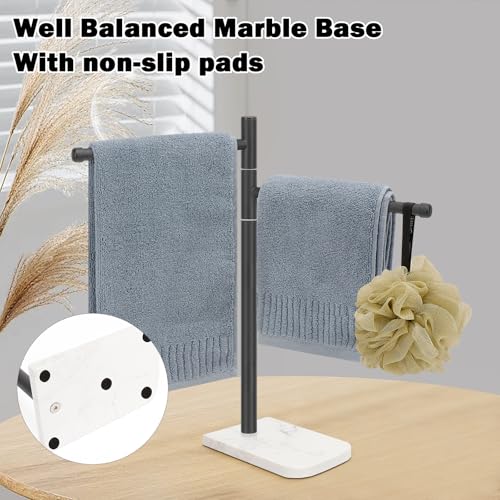 Winmien Standing Hand Towel Holder, Hand Towel Stand with Marble Base, 304 Stainless Steel Towel Rack with 2 Swivel Arm, Countertop Stand Towel Ring Towel Bar for Bathroom (Matte Black) - Image 4