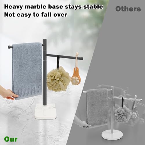 Winmien Standing Hand Towel Holder, Hand Towel Stand with Marble Base, 304 Stainless Steel Towel Rack with 2 Swivel Arm, Countertop Stand Towel Ring Towel Bar for Bathroom (Matte Black) - Image 5