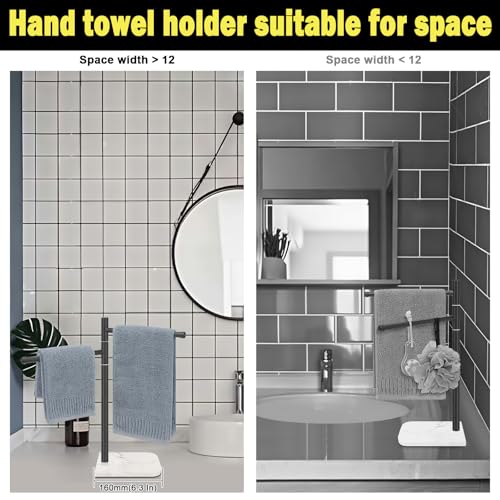 Winmien Standing Hand Towel Holder, Hand Towel Stand with Marble Base, 304 Stainless Steel Towel Rack with 2 Swivel Arm, Countertop Stand Towel Ring Towel Bar for Bathroom (Matte Black) - Image 3