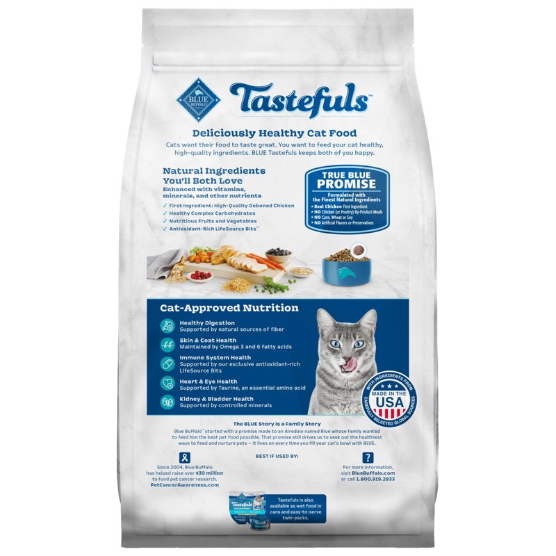 Blue Buffalo Tastefuls Natural Dry Food for Adult Indoor Cats, Chicken & Brown Rice Recipe, 7-lb. Bag - Image 2