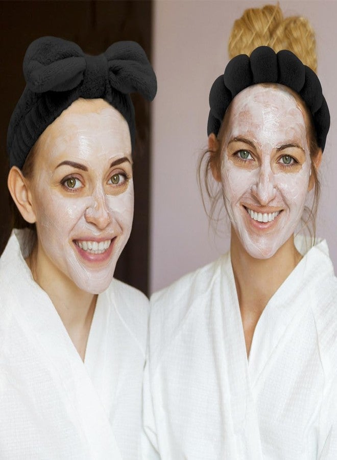 AOPRIE SPA Headbands for Washing Face Makeup Headbands with Bow Hair Band Women Facial Head Band Wrist Towel Wraps For Shower Face Mask Black, 6 Pack - Image 5