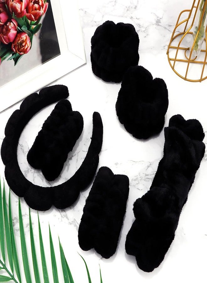 AOPRIE SPA Headbands for Washing Face Makeup Headbands with Bow Hair Band Women Facial Head Band Wrist Towel Wraps For Shower Face Mask Black, 6 Pack - Image 3