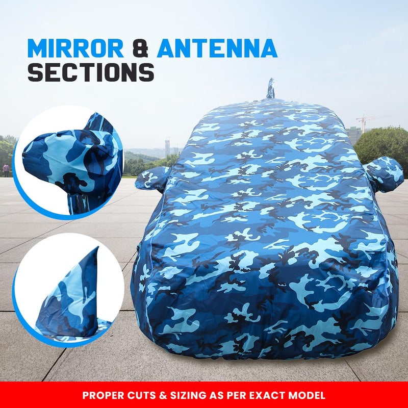Autofact Baleno Waterproof Car Cover with Mirror & Antenna Pockets, Airforce Design, 4x4 American Matty,Triple Stitched, Compatible with Maruti Baleno Car Cover (2015 to 2024), Baleno Car Accessories - Image 4