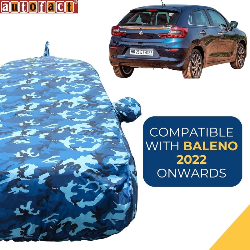 Autofact Baleno Waterproof Car Cover with Mirror & Antenna Pockets, Airforce Design, 4x4 American Matty,Triple Stitched, Compatible with Maruti Baleno Car Cover (2015 to 2024), Baleno Car Accessories - Image 2