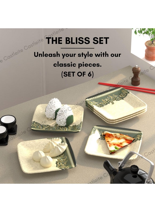 Castleite Castleite Bliss Melamine Quarter Plates Set of 6 - Size 7', Non Breakable, Square Designer Plate for Serving Snacks, Breakfast, Lunch or Dinner at Home, Kitchen, or Café, Stainless (Sandy Shores)  - Image 2