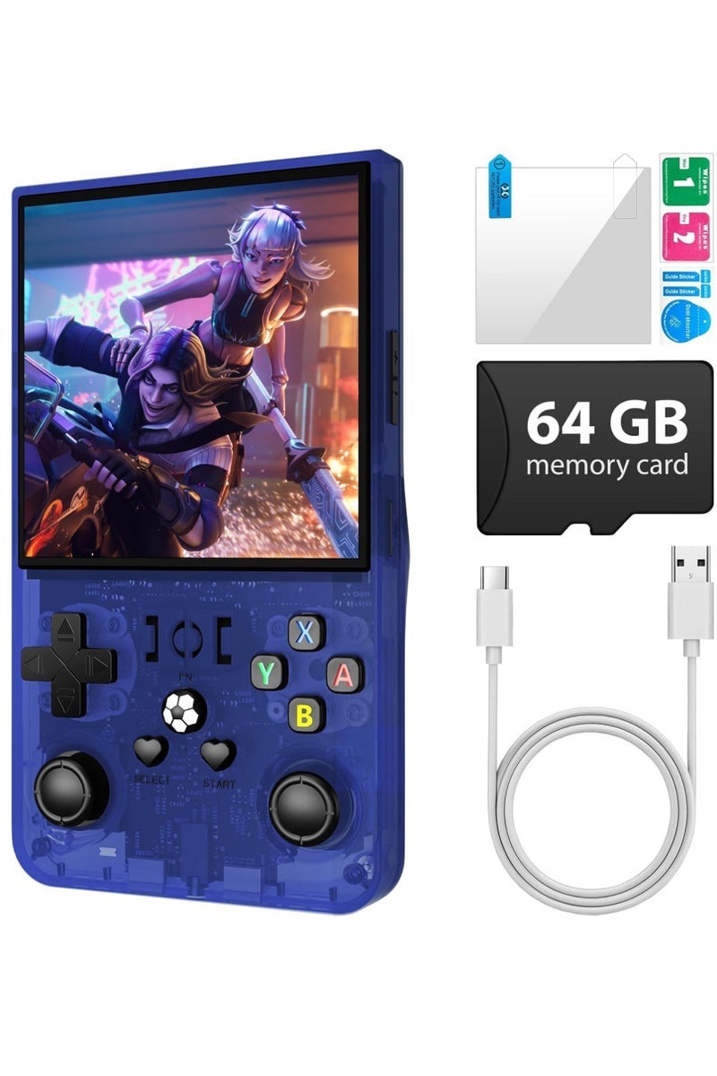 JAJEEK R36 Max Game Console 4 Inch Full IPS Screen Portable Retro Handheld Game Console Built-in 18000+ Games With Open Source Linux System & 64GB Memory Card Video Games Console Support 30+ Simulator Platform 4000mAh Battery Toys And Games For Kids And Adults Transparent Blue - Image 2