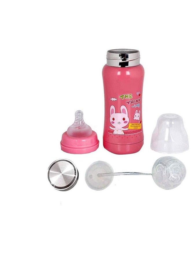 DOMENICO 3 In 1 Baby Feeding Bottle Thermo Steel Multifunctional Sipper Nipple & Straw 240 Ml (For 4+ Month Baby) (Pink Random Print)  - Image 5