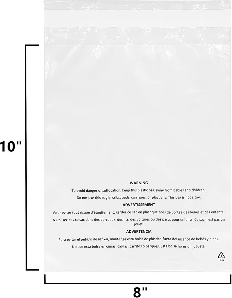 PolyPackers – 8” x 10” (1000 Count) Self Seal Clear Poly Bags with Suffocation Warning – Permanent Adhesive – FBA Compliant for Packaging Clothes, Shirts and More - 1.5mil LDPE Plastic - Image 2