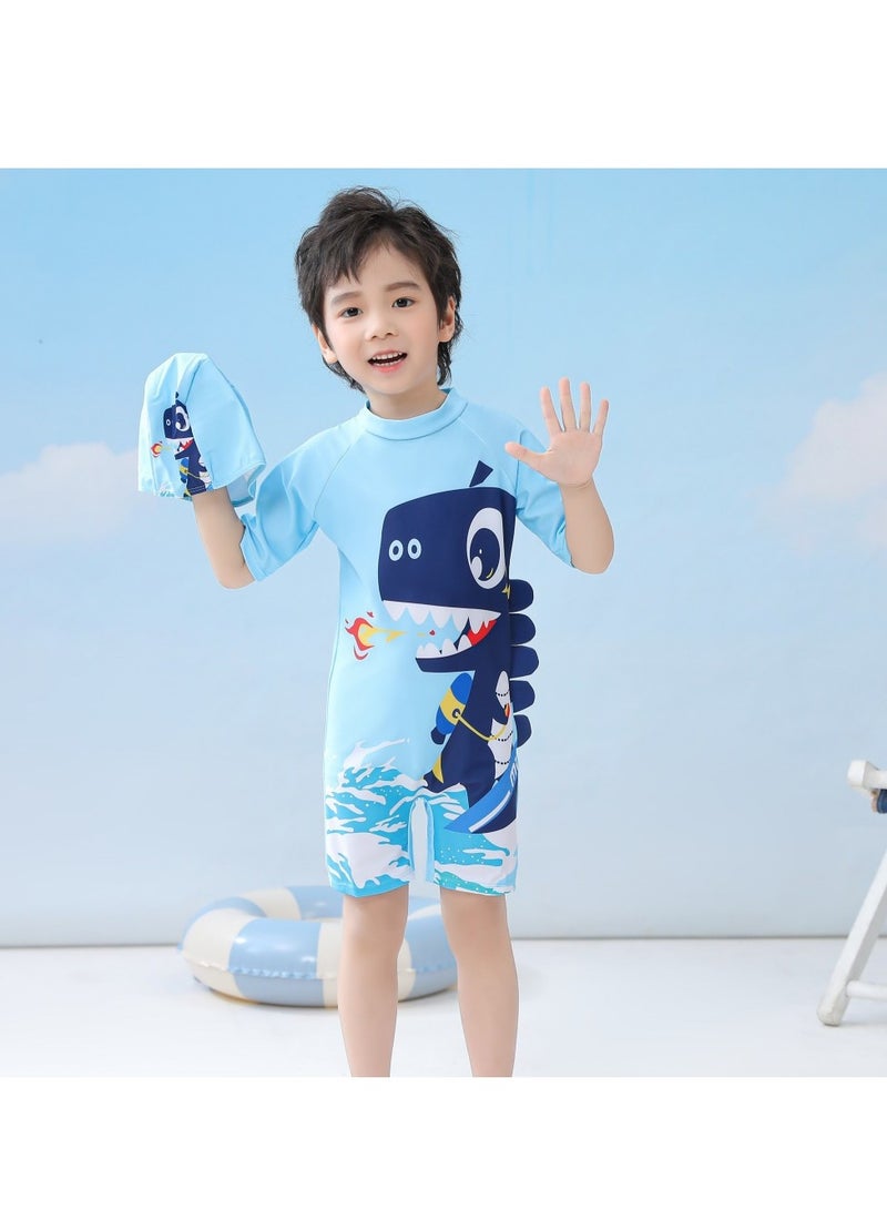 SISGL Children's Swimsuit For Boys Dinosaur Design Short Sleeve With Cap One Piece Surfing Suit Baby Swimming Pool Boy Swimsuit - Image 4