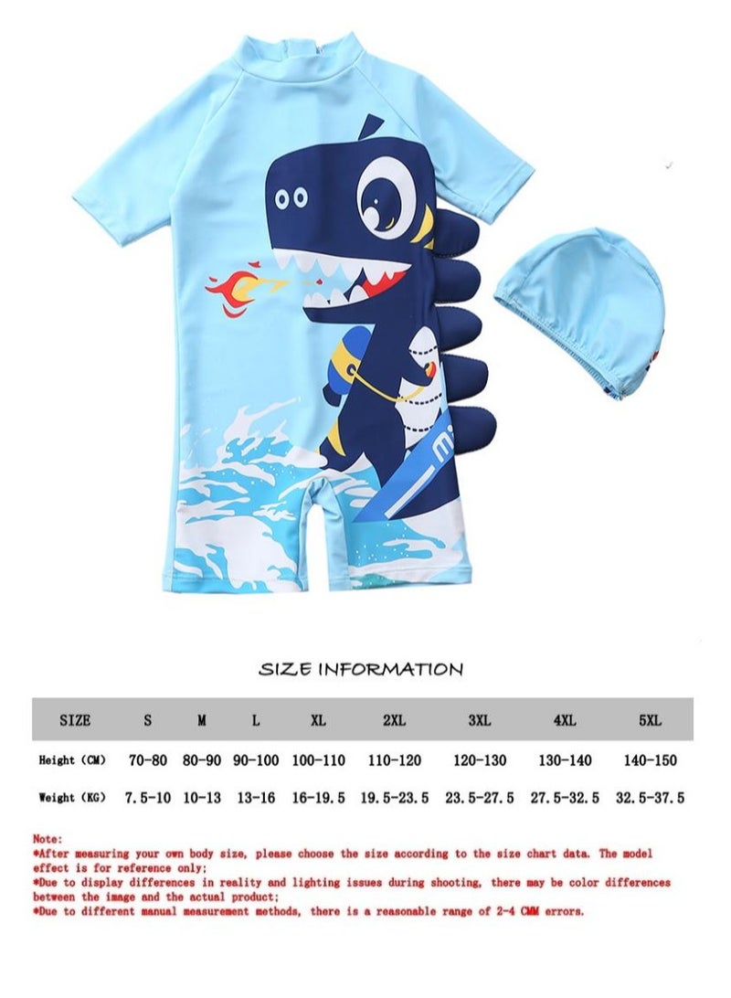 SISGL Children's Swimsuit For Boys Dinosaur Design Short Sleeve With Cap One Piece Surfing Suit Baby Swimming Pool Boy Swimsuit - Image 3