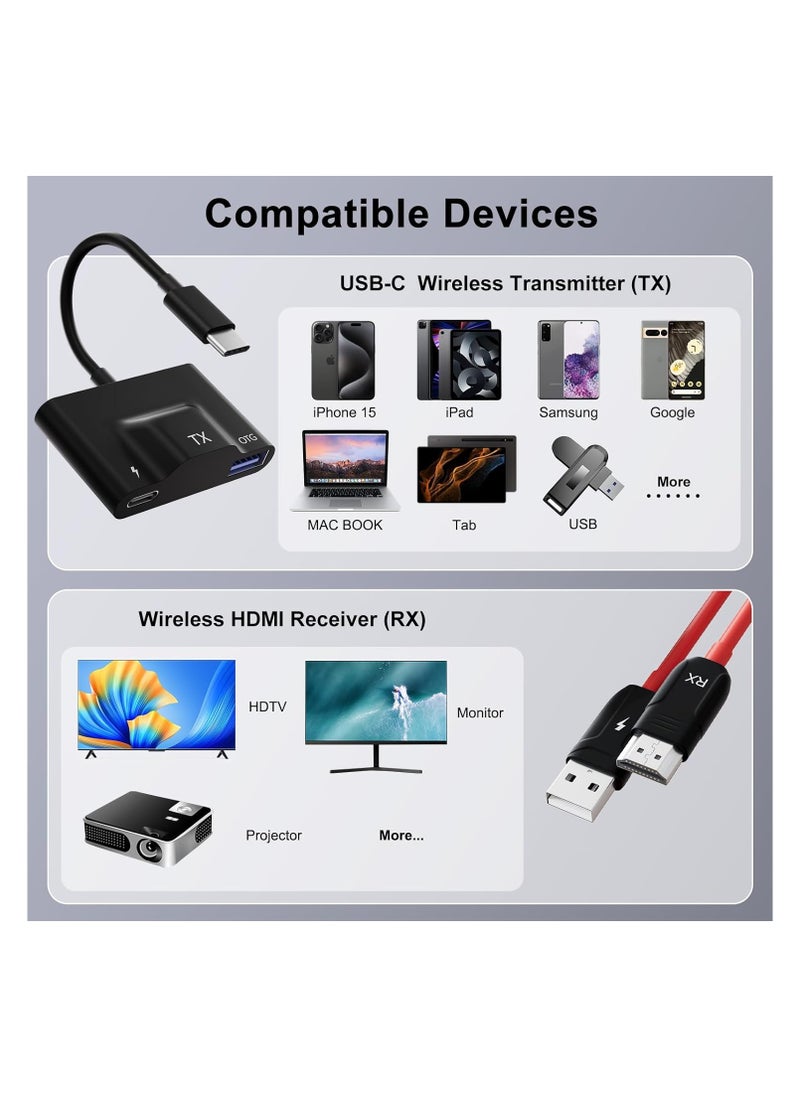 Generic - Wireless HDMI Transmitter and Receiver, USB-C Wireless HDMI Extender, Plug & Play, 30M/98FT Range, 2.4/5GHz Support for Streaming Video/Audio from Laptop/PC/Smartphone to HDTV/Projector. - Image 1