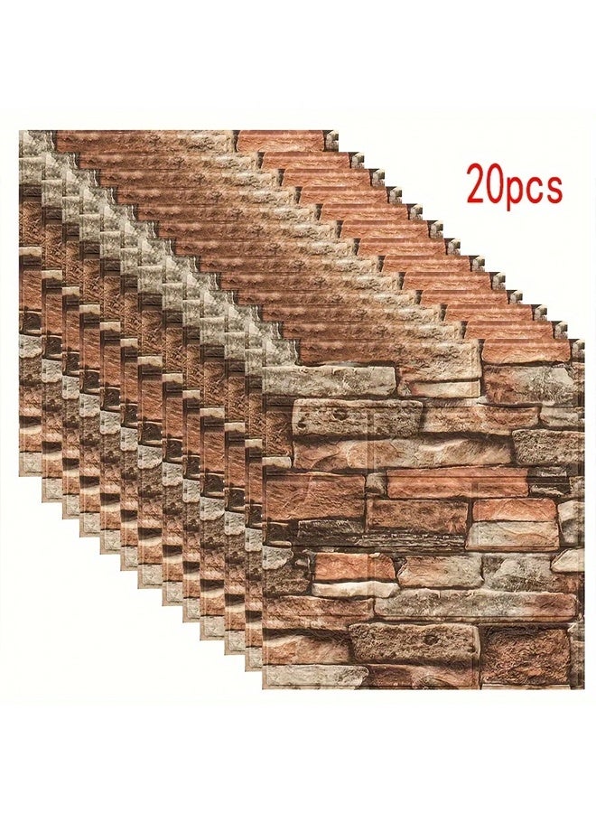 زيمي 20 قطعة من ملصقات الحائط ثلاثية الأبعاد بنمط الطوب والحجر - ألواح فينيل ذاتية اللصق مقاومة للماء لغرفة المعيشة وغرفة النوم وديكور المكتب - Image 1