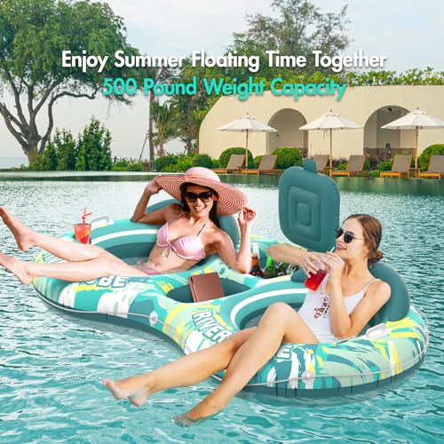 Sunikko X 5in1 Pool Floats Adult Heavy Duty River Tube 2 Person Water Lounge Tanning Pool with Backrests Builtin Cooler Cup Holders Deluxe Pool Toys for Summer Relaxation - Image 5