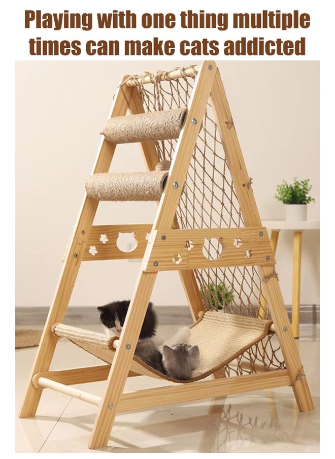 Large Cat Climbing Frame Cat Tree Wooden Cat Nest Jumping Platform Cat Frame Cats Climbing Toys Ladder Design with Cat Sisal Scratch Post Solid Wood Tall Cat Tower Pet Scraching Posts