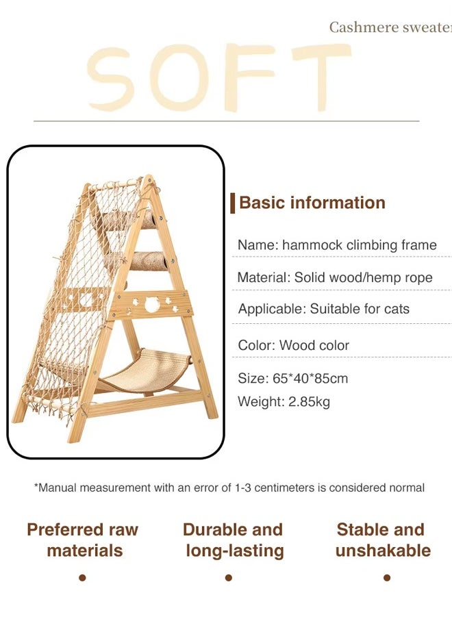 Large Cat Climbing Frame Cat Tree Wooden Cat Nest Jumping Platform Cat Frame Cats Climbing Toys Ladder Design with Cat Sisal Scratch Post Solid Wood Tall Cat Tower Pet Scraching Posts