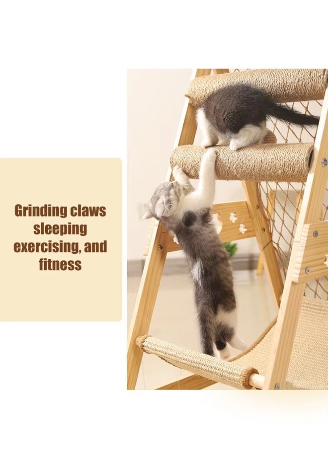 Large Cat Climbing Frame Cat Tree Wooden Cat Nest Jumping Platform Cat Frame Cats Climbing Toys Ladder Design with Cat Sisal Scratch Post Solid Wood Tall Cat Tower Pet Scraching Posts