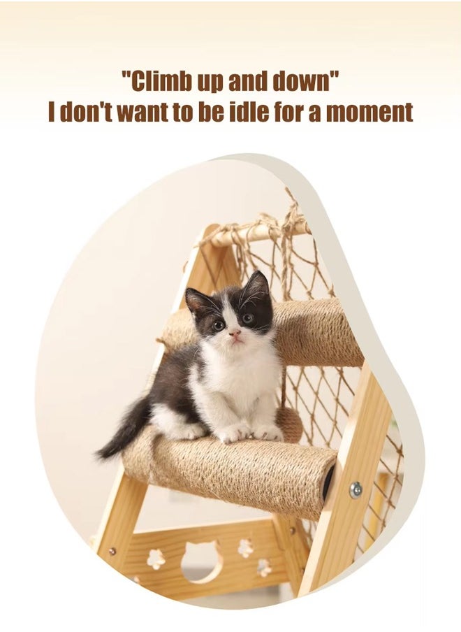 Large Cat Climbing Frame Cat Tree Wooden Cat Nest Jumping Platform Cat Frame Cats Climbing Toys Ladder Design with Cat Sisal Scratch Post Solid Wood Tall Cat Tower Pet Scraching Posts