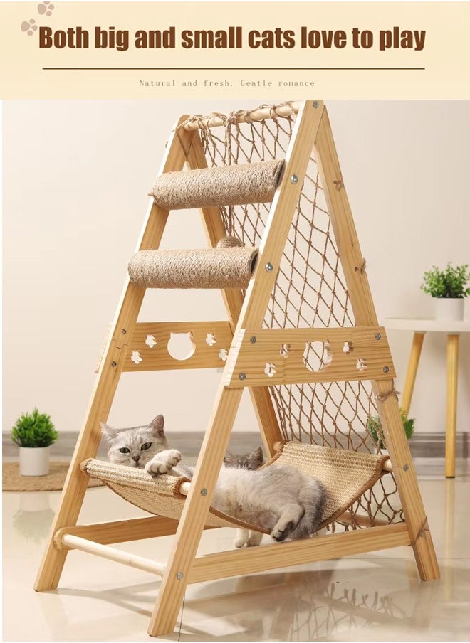 Large Cat Climbing Frame Cat Tree Wooden Cat Nest Jumping Platform Cat Frame Cats Climbing Toys Ladder Design with Cat Sisal Scratch Post Solid Wood Tall Cat Tower Pet Scraching Posts