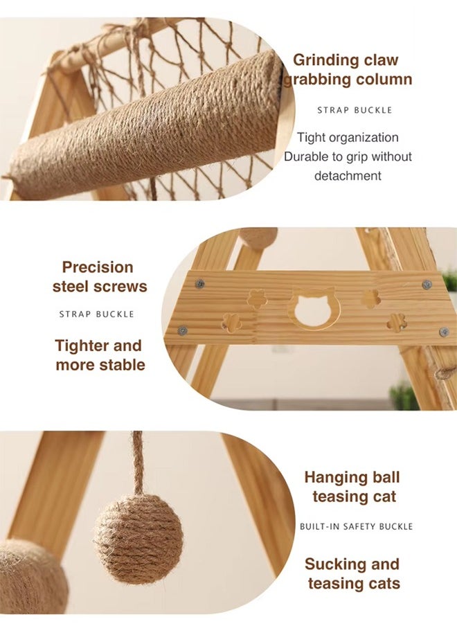 Large Cat Climbing Frame Cat Tree Wooden Cat Nest Jumping Platform Cat Frame Cats Climbing Toys Ladder Design with Cat Sisal Scratch Post Solid Wood Tall Cat Tower Pet Scraching Posts