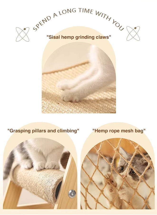 Large Cat Climbing Frame Cat Tree Wooden Cat Nest Jumping Platform Cat Frame Cats Climbing Toys Ladder Design with Cat Sisal Scratch Post Solid Wood Tall Cat Tower Pet Scraching Posts