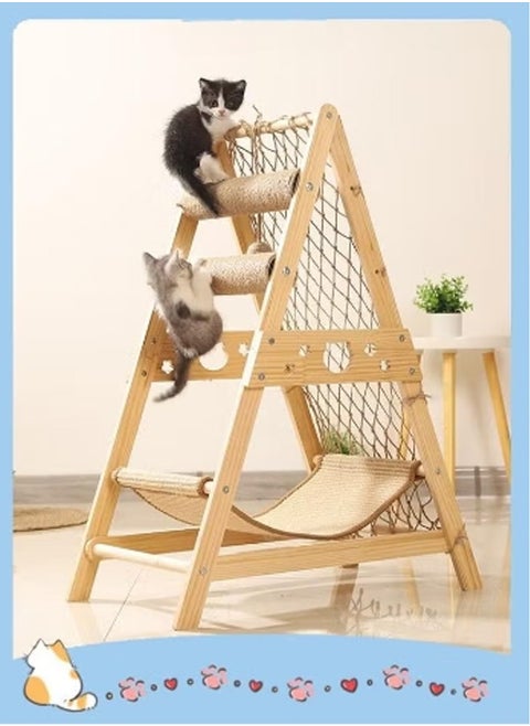 Large Cat Climbing Frame Cat Tree Wooden Cat Nest Jumping Platform Cat Frame Cats Climbing Toys Ladder Design with Cat Sisal Scratch Post Solid Wood Tall Cat Tower Pet Scraching Posts