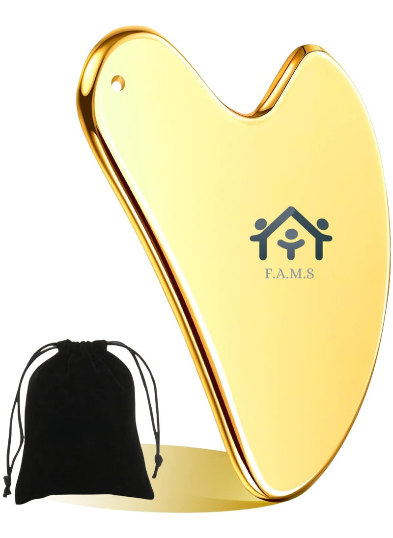 F.A.M.S Stainless Steel Gua Sha - Metal, Gua Sha Facial Tools Stainless Steel, Reduce Puffiness, Lymphatic Drainage, Facial Tension, Durable Stainless Steel Gua Sha Tool  - Image 1